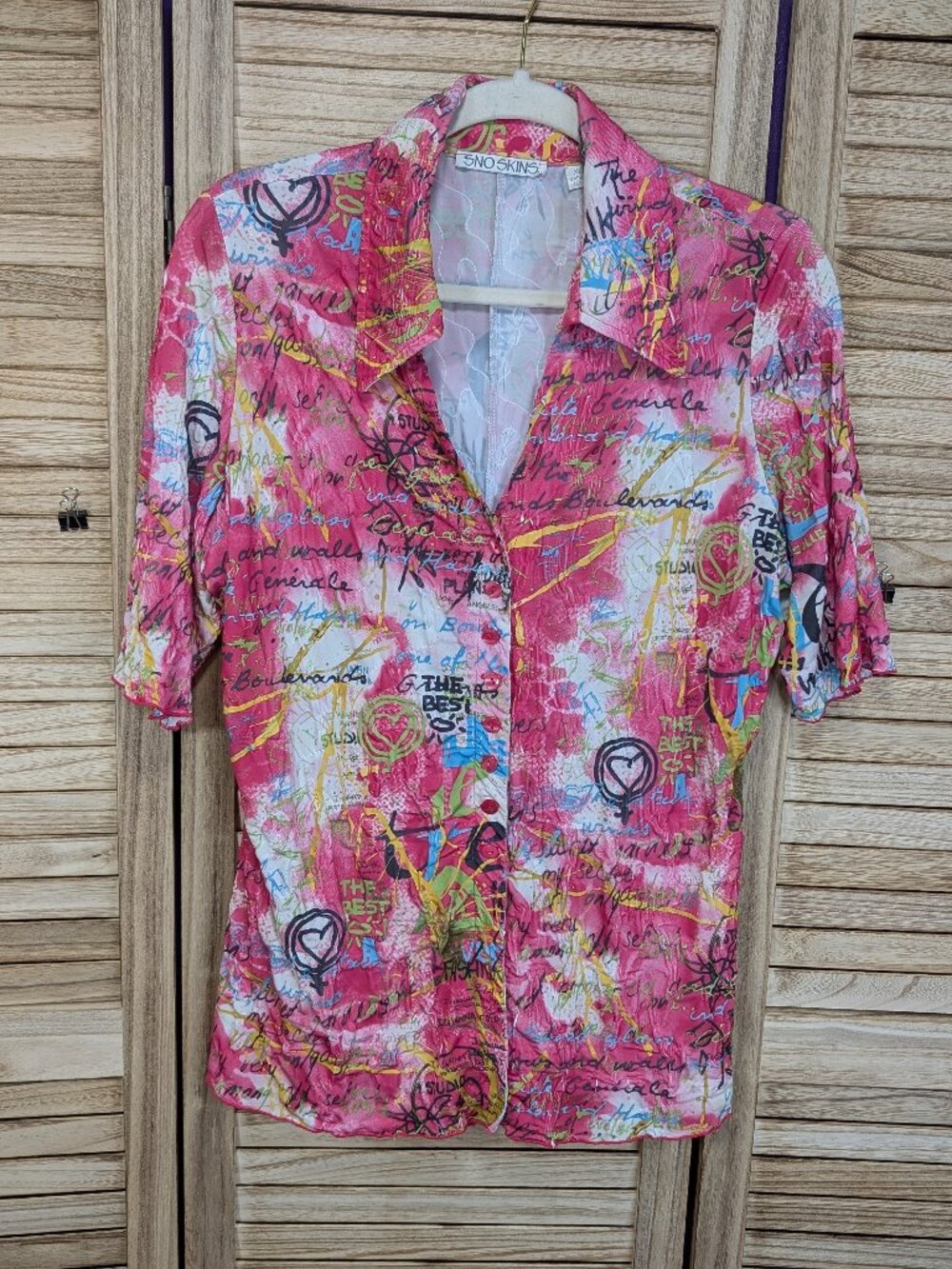 SNO SKINS Pink Multi-Color Graffiti Button Down Shirt Size XL